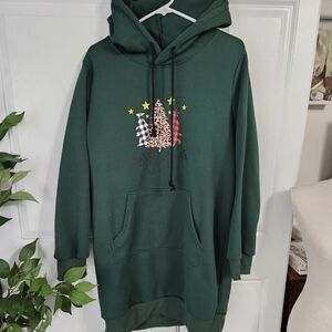 Green Christmas Tunic Hoodie with Tree Design